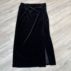 Selene Sport Black Velvet Maxi Skirt with Side Slit